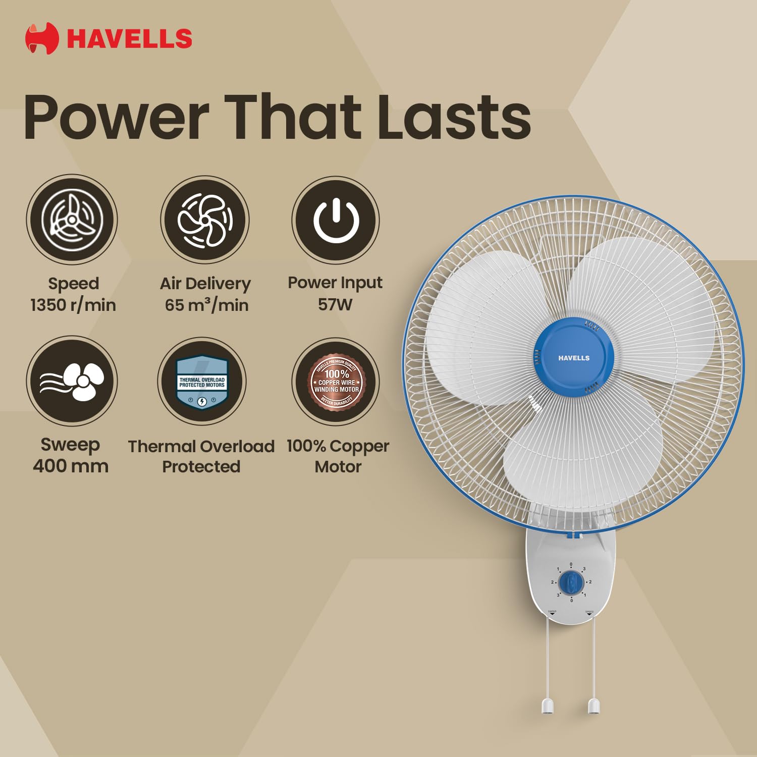 Havells Gatik Pro Wall Fan - Cool & Quiet -6 Havells Gatik Pro Wall Fan - Cool & Quiet -6