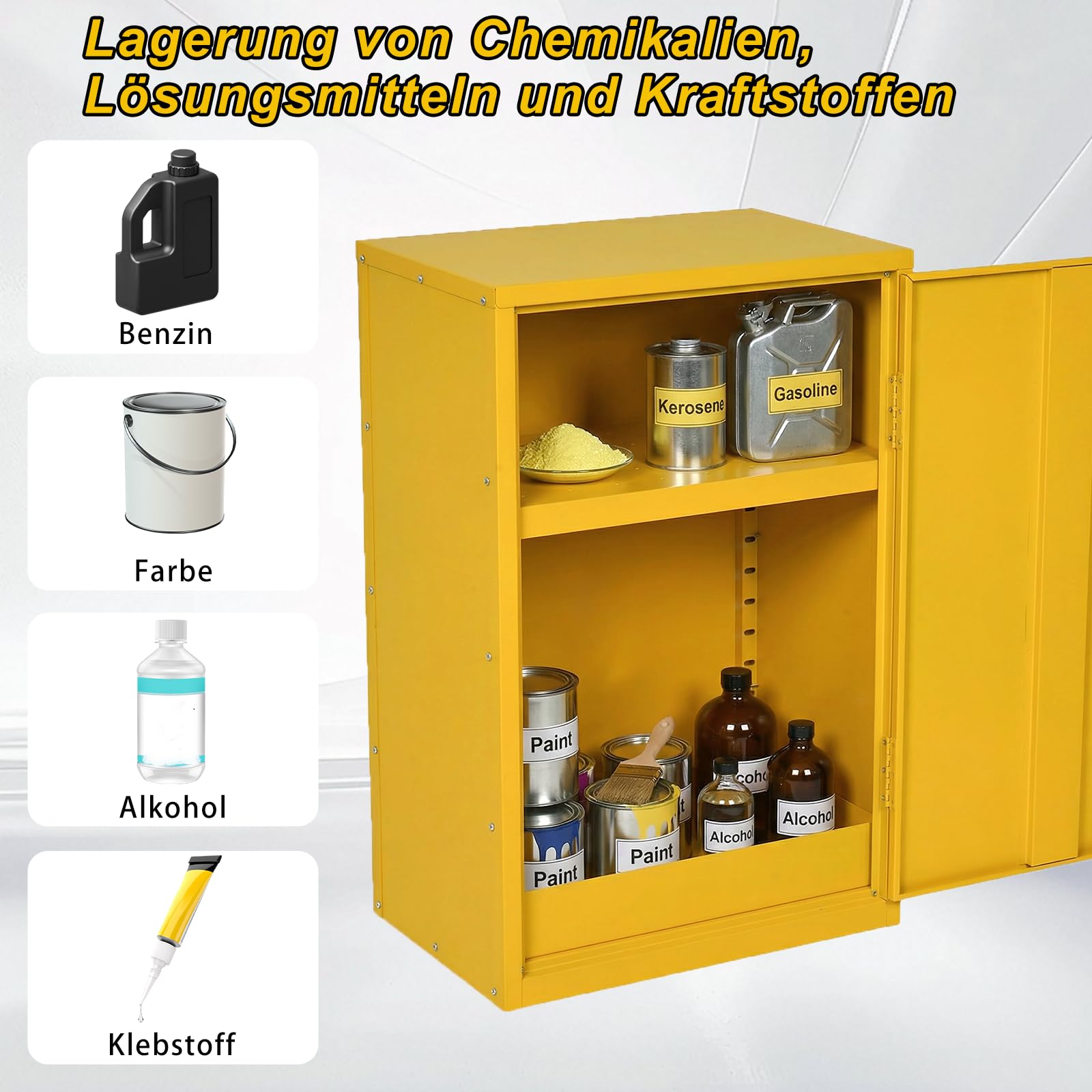 Armoire de rangement de sécurité - 71 x 46 x 31 cm - Armoire de sécurité industrielle - Résistante au feu - Avec séparateurs réglables - Qualité industrielle et laboratoire - Jaune