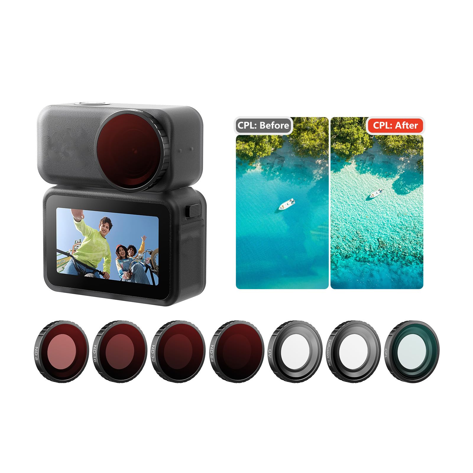 Filtro protettivo impermeabile per lenti per action camera ad alta trasmissione della luce Telaio in lega di alluminio Opt copertura in vetro