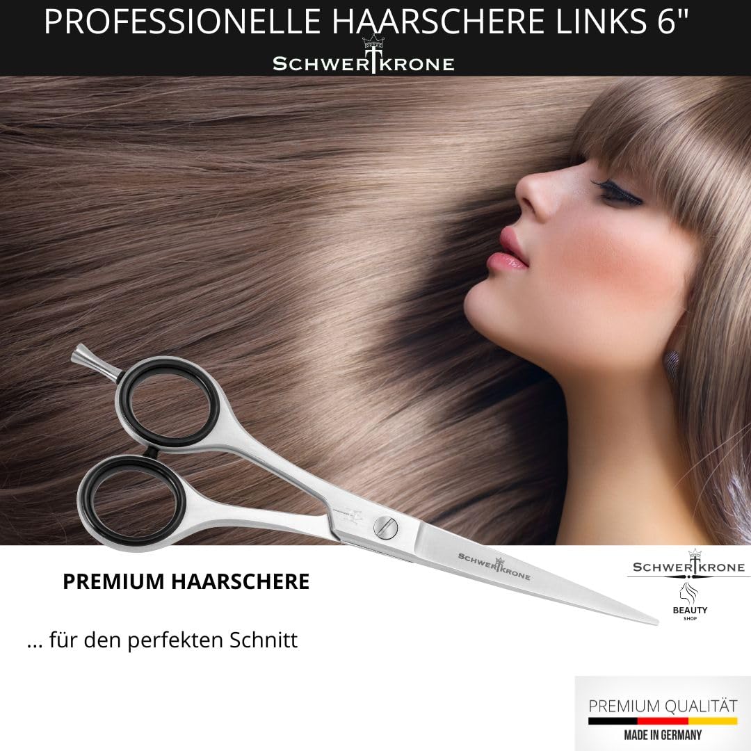 SCHWERTKRONE Tijeras de corte de pelo para zurdos de acero inoxidable [fabricadas en Alemania] – Tijeras de peluquería – Tijeras para cortar el pelo – Tijeras de peluquería – Tijeras de adelgazamiento