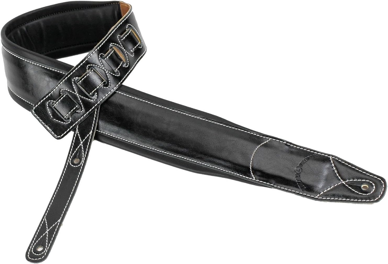 Walker & Williams C-22-XL Premium Black Grain Leather Guitar Strap Extra Long Double Padded up to 61" For Acoustic, Electric, And Bass Guitars