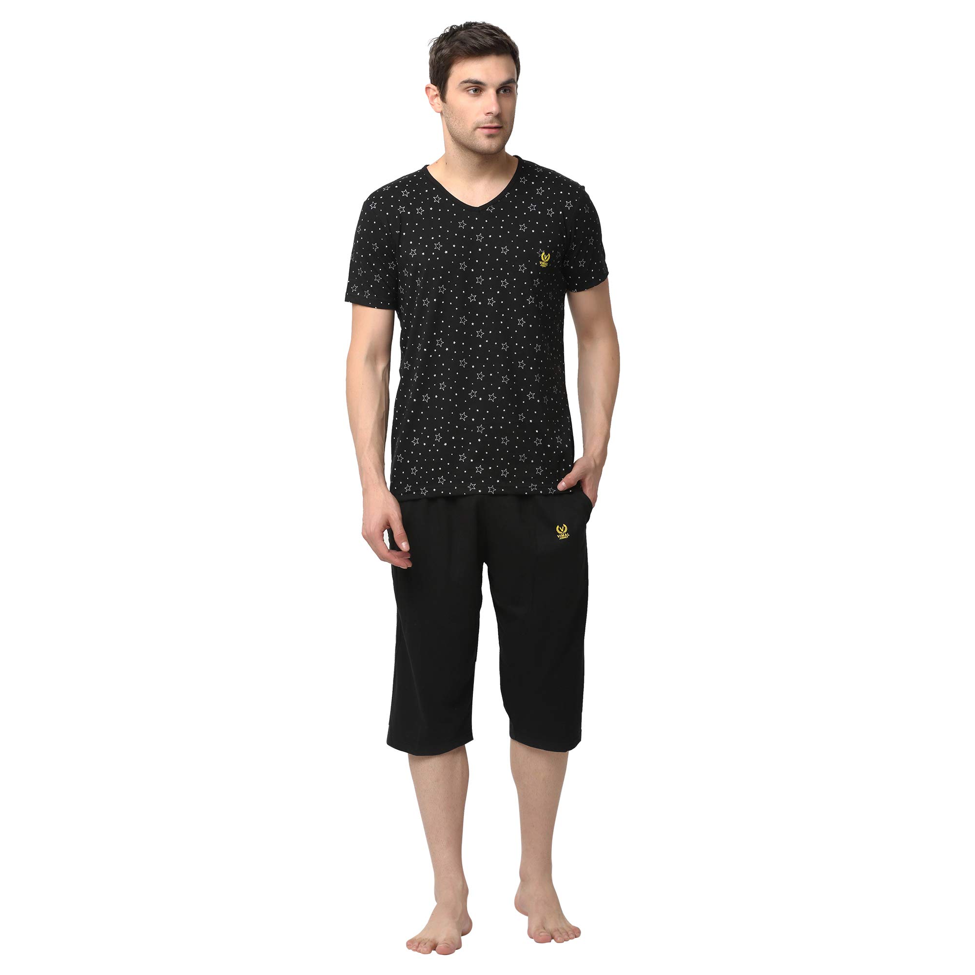 mack jonney Cotton Blend Night Suit Co-ord Set for Men with V-Neck Half Sleeve T-Shirt and Capri-VJ-MNS-TC-GROUP13-picture-41