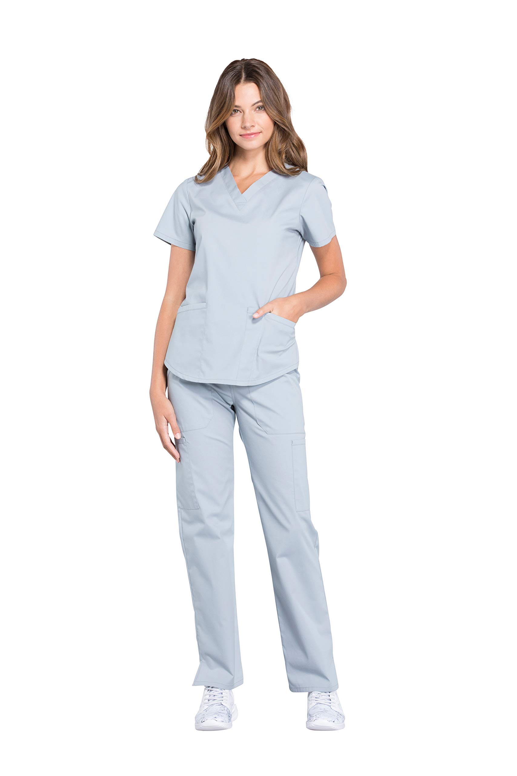 CherokeeScrubs for Women V-Neck Top, 3 Pockets, Fade Resistant, Soft Stretch Fabric with Shirttail Hem & Side Vents - WW665