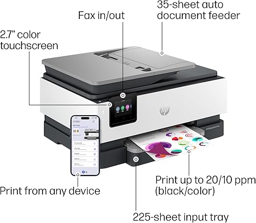 Miniatura 4 de HP OfficeJet Pro 8139e Impresora todo en uno, color, impresora para el hogar, impresión, copia, escaneo, fax, tinta instantánea, alimentador