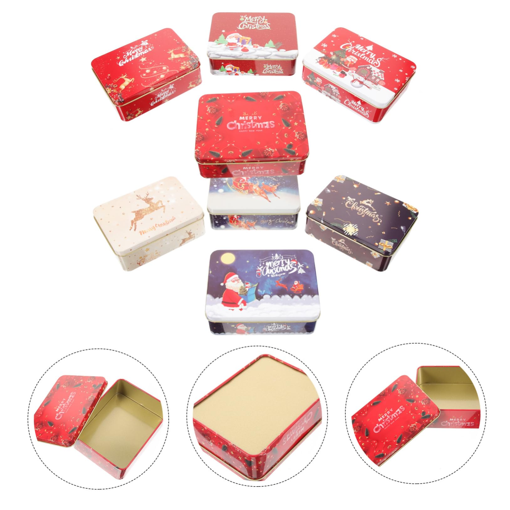 DIKACA 8 Stck. Teiliges Weihnachts Geschenkdosen aus Metallblech mit Deckeln Kleine Stabile Aufbewahrungsboxen für Grußkarten Kekse und Dekorative Geschenkverpackung mit Festlichen