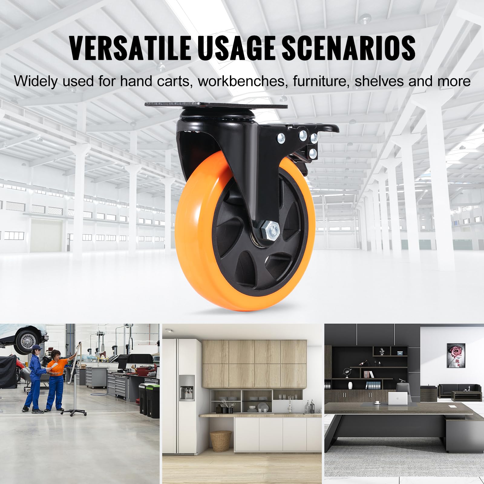 VEVOR Möbelrollen 4er-Set Lenkrollen PVC φ127mm Laufrollen 816kg Tragfähigkeit Transportrollen mit A/B-Bremsen Kastenrollen 360° Drehbar Schwerlastrollen für Häusern Büros Studios Fabriken