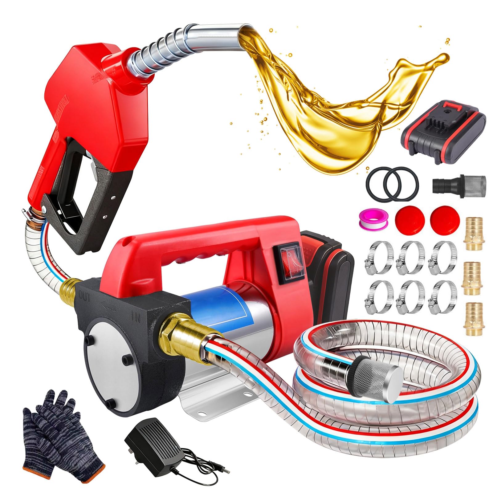 Bomba de transferencia de combustible inalámbrica de 24 V 260 W, bomba de combustible diésel con batería de 4000 mAh, bombas de transferencia de combustible eléctricas portátiles de 45-50 L