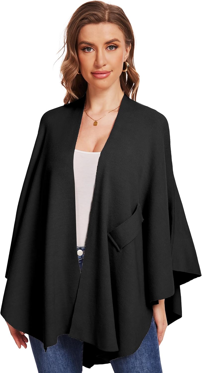Women's Elegant Shawl Wraps Soft Open Front Poncho Sweater for Spring Fall Winter - Image 2