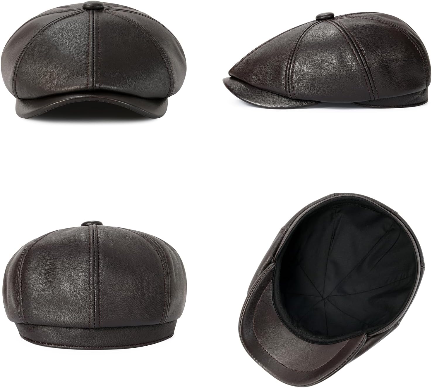 VOBOOM Men Women Genuine Newsboy Leather Cap 8 Panel Gatsby Ivy Hat - Image 5