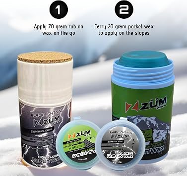 ZUMWax RUB ON Wax Ski/Snowboard/Nordic/Cross-Country Sample Pack - HIGH Speed Universal and Glacier Rub On Pair 20 Grams Each - Super-Fast! Environmentally Friendly & Non-Toxic! Fully TSCA Compliant!
