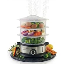 Sommertal STEAMY800 Steamer 16 L 3 Levels Timer BPA-Free Stainless Steel Electric steam pot steam cooker & steamer automatic. Shut-off dishwasher-safe for vegetables fish meat and rice