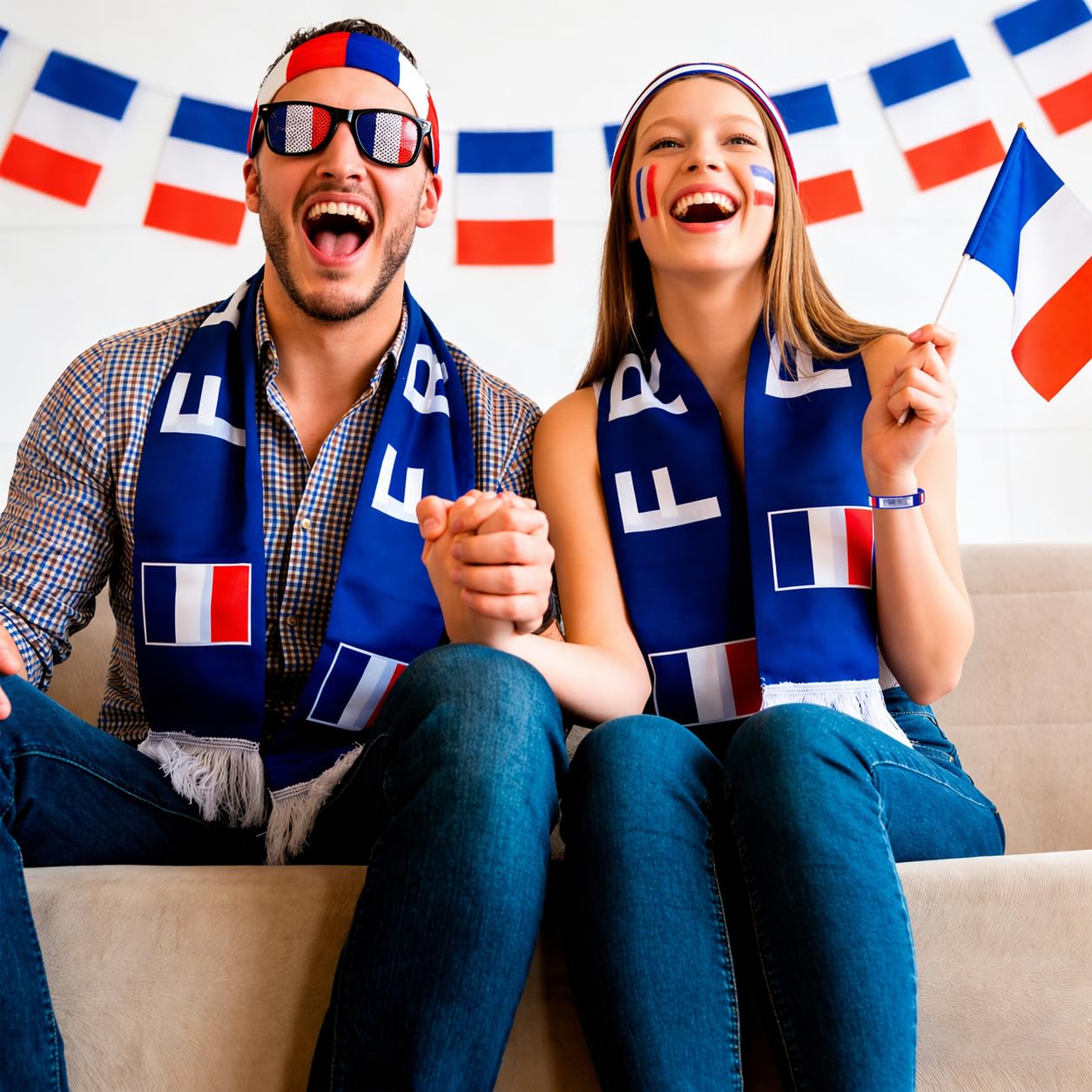 Kit Supporter France 5 Pièces Maillot Equipe de France Foot 2026, France Écharpe Bracelet Lunettes Bandeau et Plus, Accessoires Fan Coupe du Monde 2026, Kit Supporter pour Stade Fête