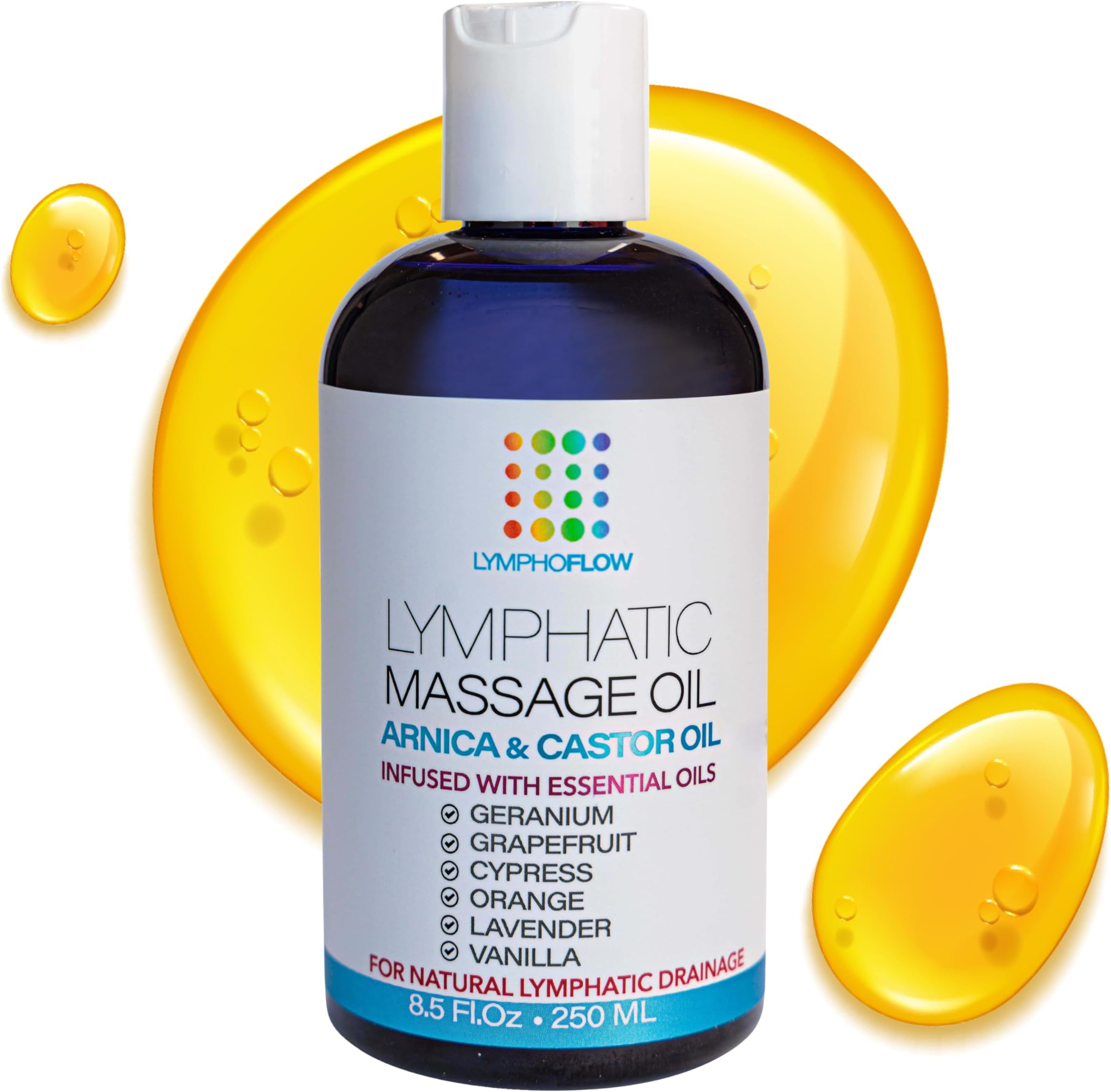 Bruizex Lymphatic Drainage Massage Oil with Arnica & Cold Pressed Castor Oil, Lightweight Non-Greasy Body Massage Oil for Daily Lymphatic Massage, Aftercare Routine, Lightweight Formula - 8.5 Oz