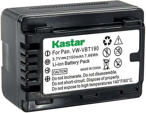 Kastar Paquete de 1 batería de repuesto VW-VBT190 para Panasonic HC-V160, HC-V160K, HC-V160GK, HC-V180, HC-V180K, HC-V180GK, HC-V201, HC-V201K, disponible en Yaxa Costa Rica