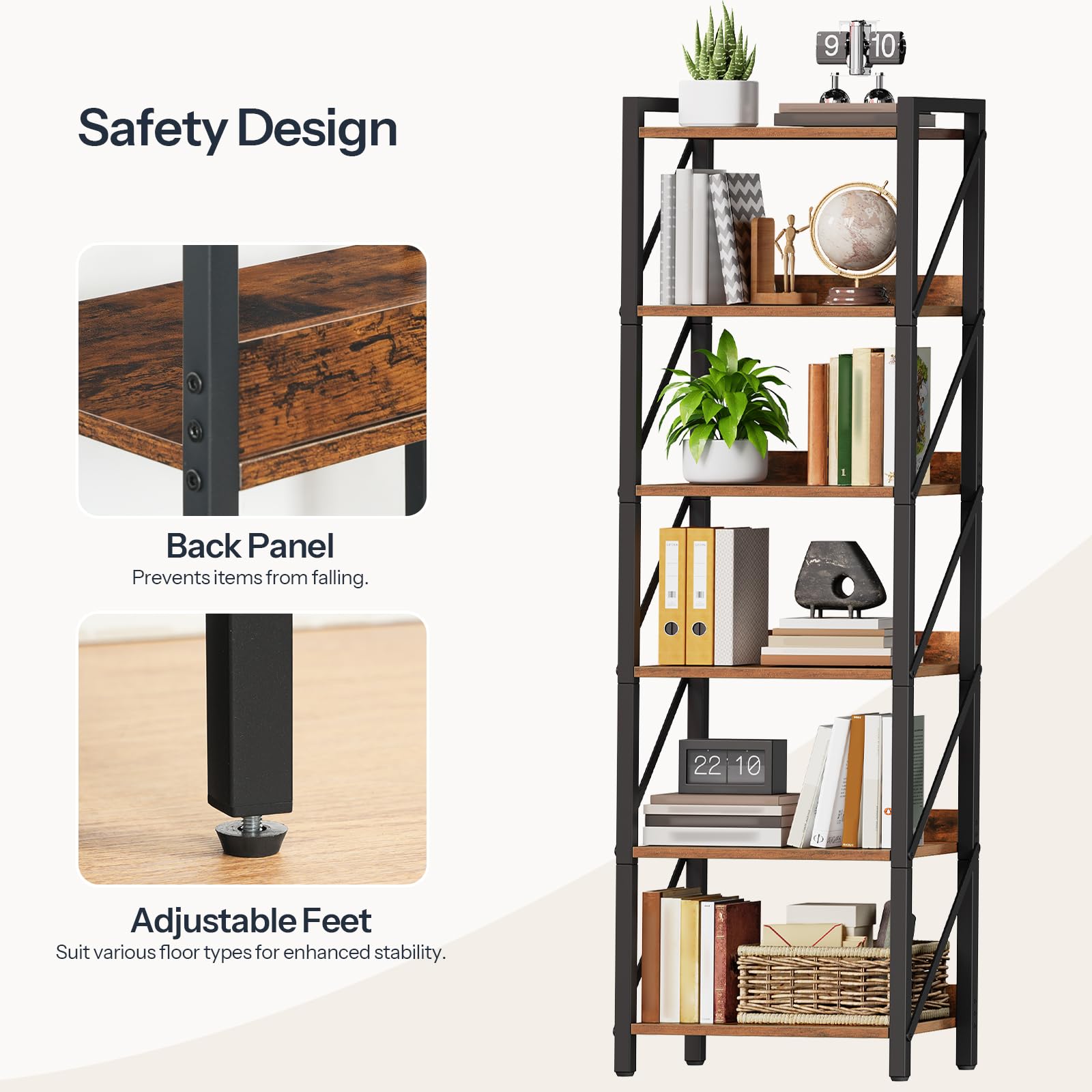 Amazon.com: HOOBRO Bookshelf, 6-Tier Industrial Bookcase, Book
