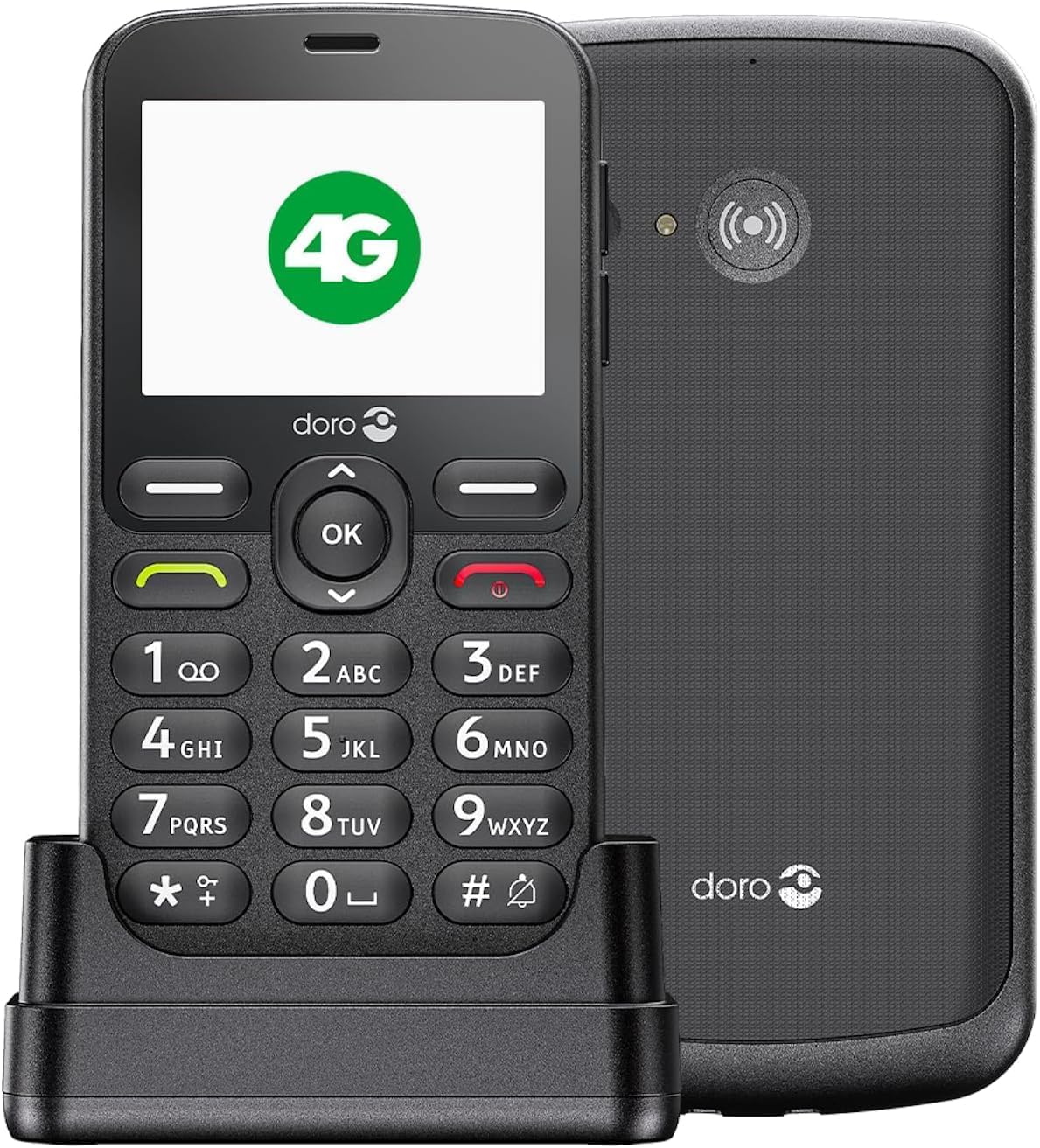 Doro - 1880-4G-Seniorenhandy ohne Vertrag - Großes 2,4'' Display - Tasten mit Sprachausgabe - Klarer Klang - Kamera - Bluetooth - Notruftaste - Schwarz