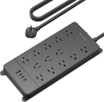 TROND Protecteur de surpression de barre de puissance avec USB C, 4000 Joules, ETL Inscrit, 13 Des sorties très espacées, 5ft Cord d'extension de prise plat intérieur, 14AWG Heavy Duty, murable pour les essentiels de la salle de dortoir, blanc