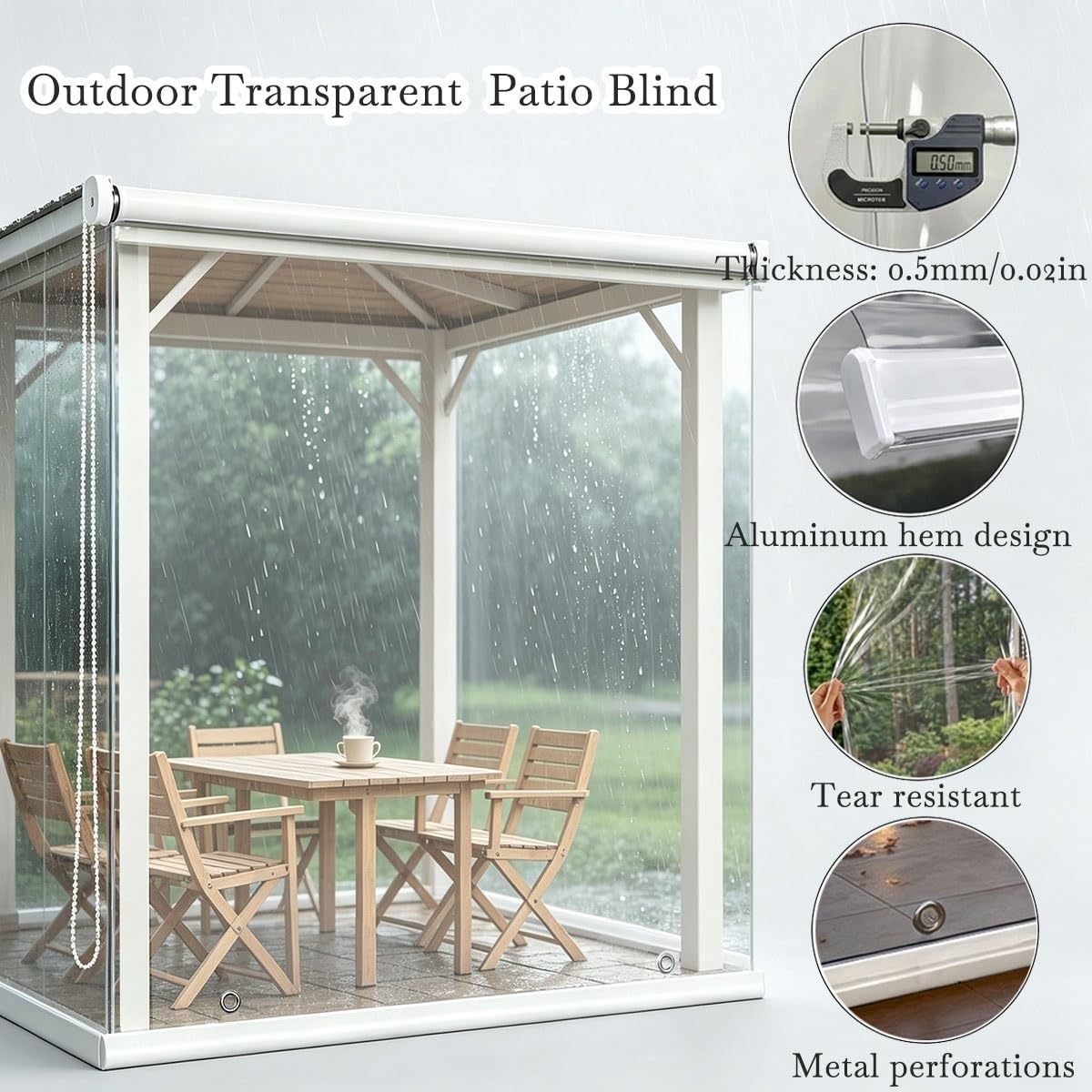 Generico Tenda Avvolgibile PVC Trasparente Esterno, Tenda Patio 220cm | Tenda a Rullo in Vinile Impermeabile per Balcone e Gazebo, Isolante(B150xH220cm)