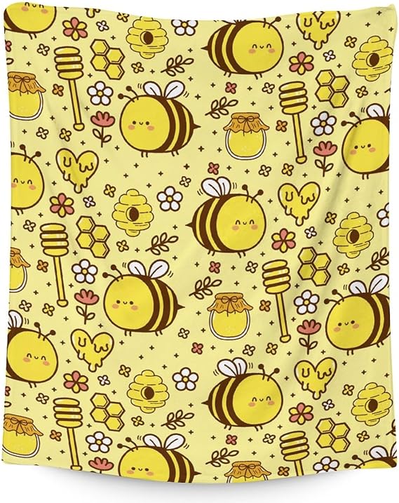 Bee Blanket Gifts, 30"x40" Cute Bee Print Throw for Women Girls, Soft Cozy Warm Flannel for Sofa Bed