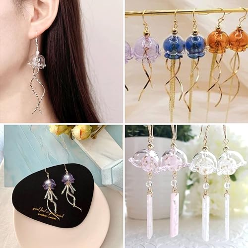 Vista 151 de FASHEWELRY 10 cuentas de cristal hechas a mano, cuentas florales de cristal, cuentas espaciadoras de flores de trompeta transparentes, cuentas