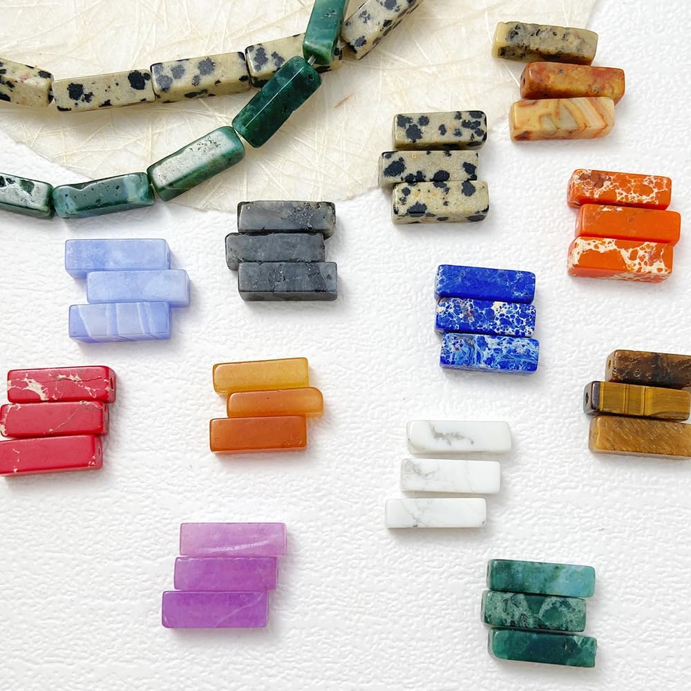 50 Pcs Natural Stone Beads Rectangle Tube Healing Crystal Reiki Quartz Loose Beads Spacer for for Jewelry Making Bracelet Necklace DIY Accessories - Image 5