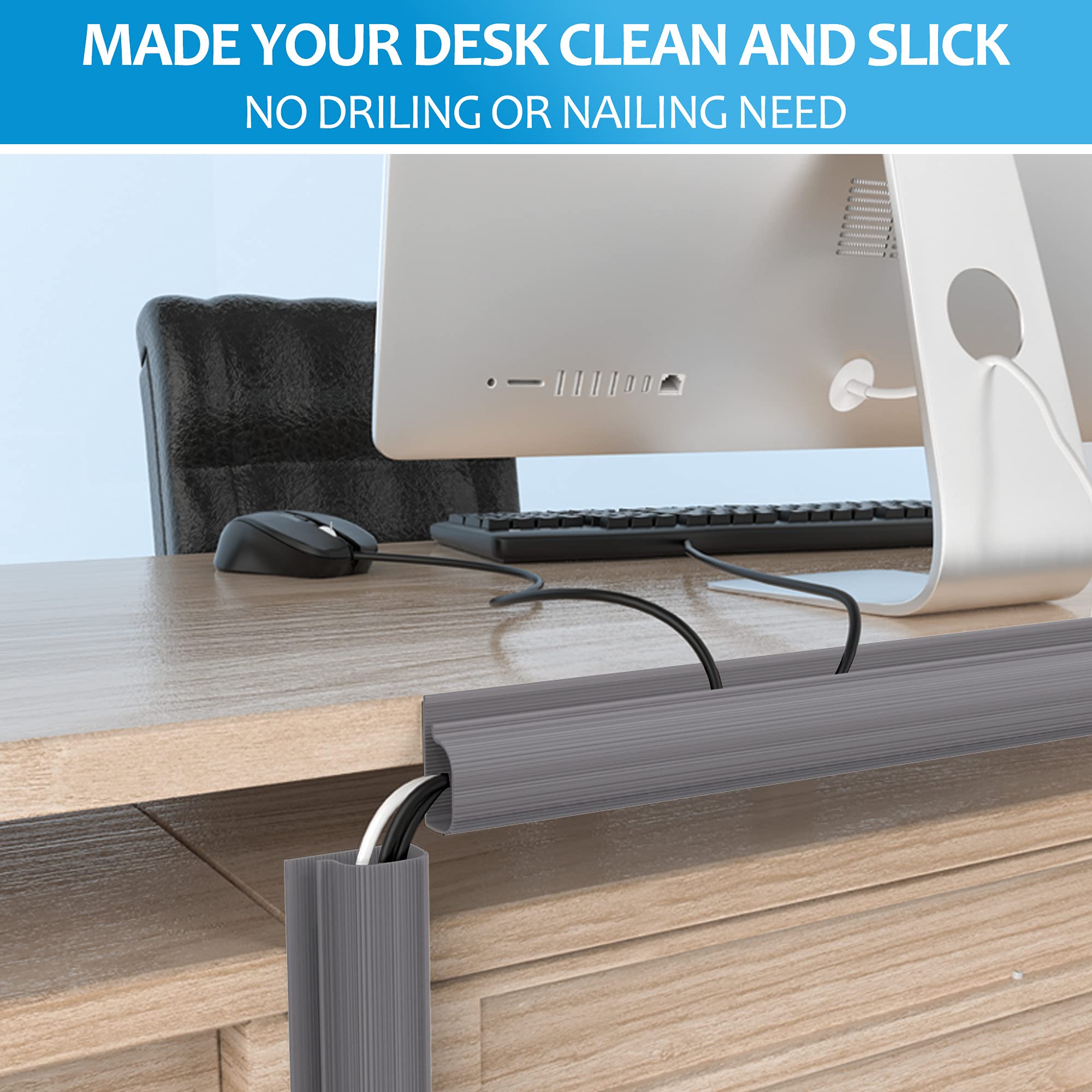 Yecaye 94in J Channel Cable Raceway - 6 Pack 15.7in Desk Cord Cable ...