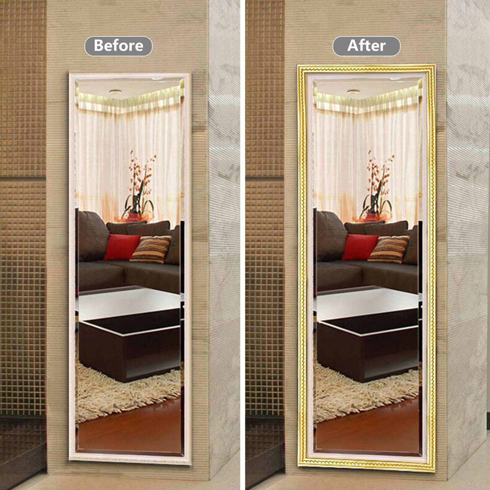 Moulures décoratives flexibles autocollantes 3M - Plinthes murales souples autocollantes - Design autocollant - Pour armoire (3 m x 2 cm, blanc + doré)