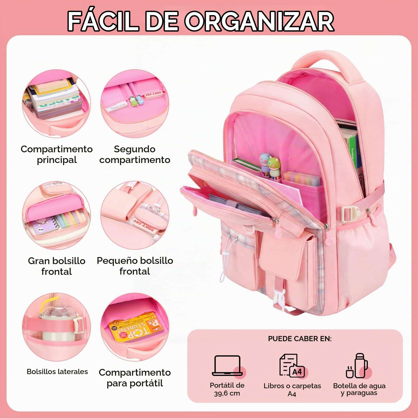 Amythe Mochila Niña 1°-5° Primaria con Bandas Reflectantes