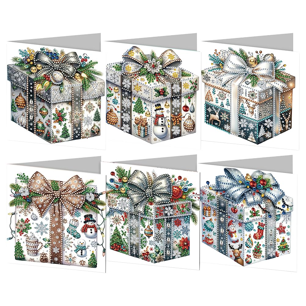 AMZGSHOP 6pcs/12pcs Christmas Diamond Painting Greeting Card Set, DIY Diamond Art Painting Cards, Folding Greeting Card Crafts - Christmas Elements, Mosaic Handmade Creative Postcards
