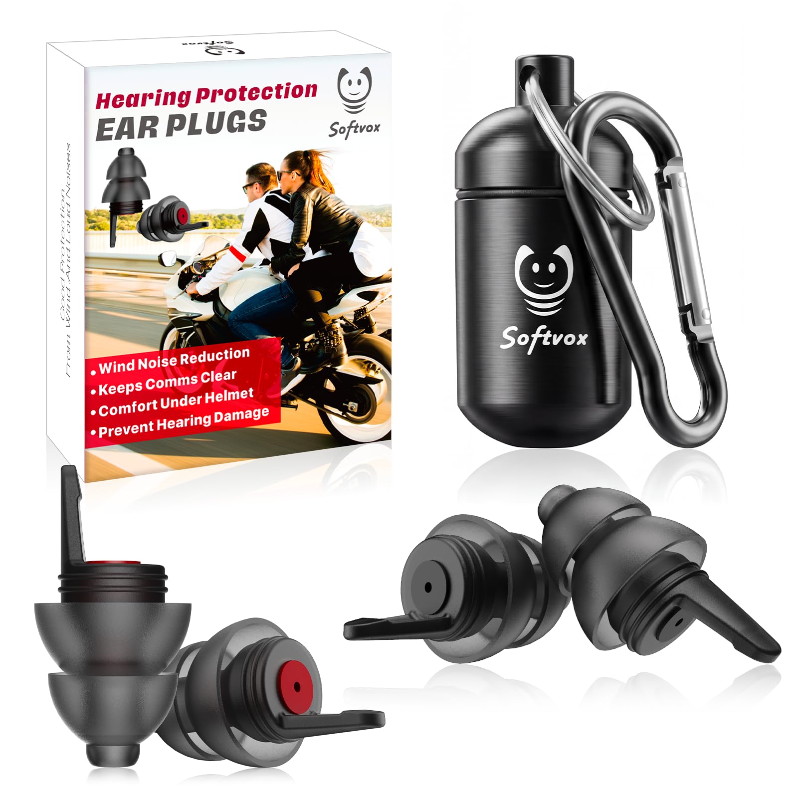 Motorcycle Ear Plugs, Wind Noise Reduction, 2 Filter Options, 25 dB