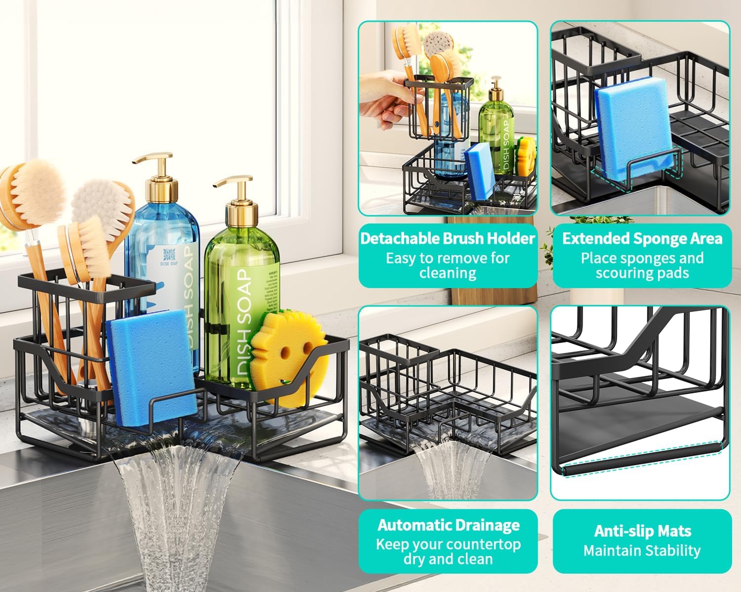 HapiRm Sponge Holder for Kitchen Sink - Rustproof L-Shaped Sink Caddy