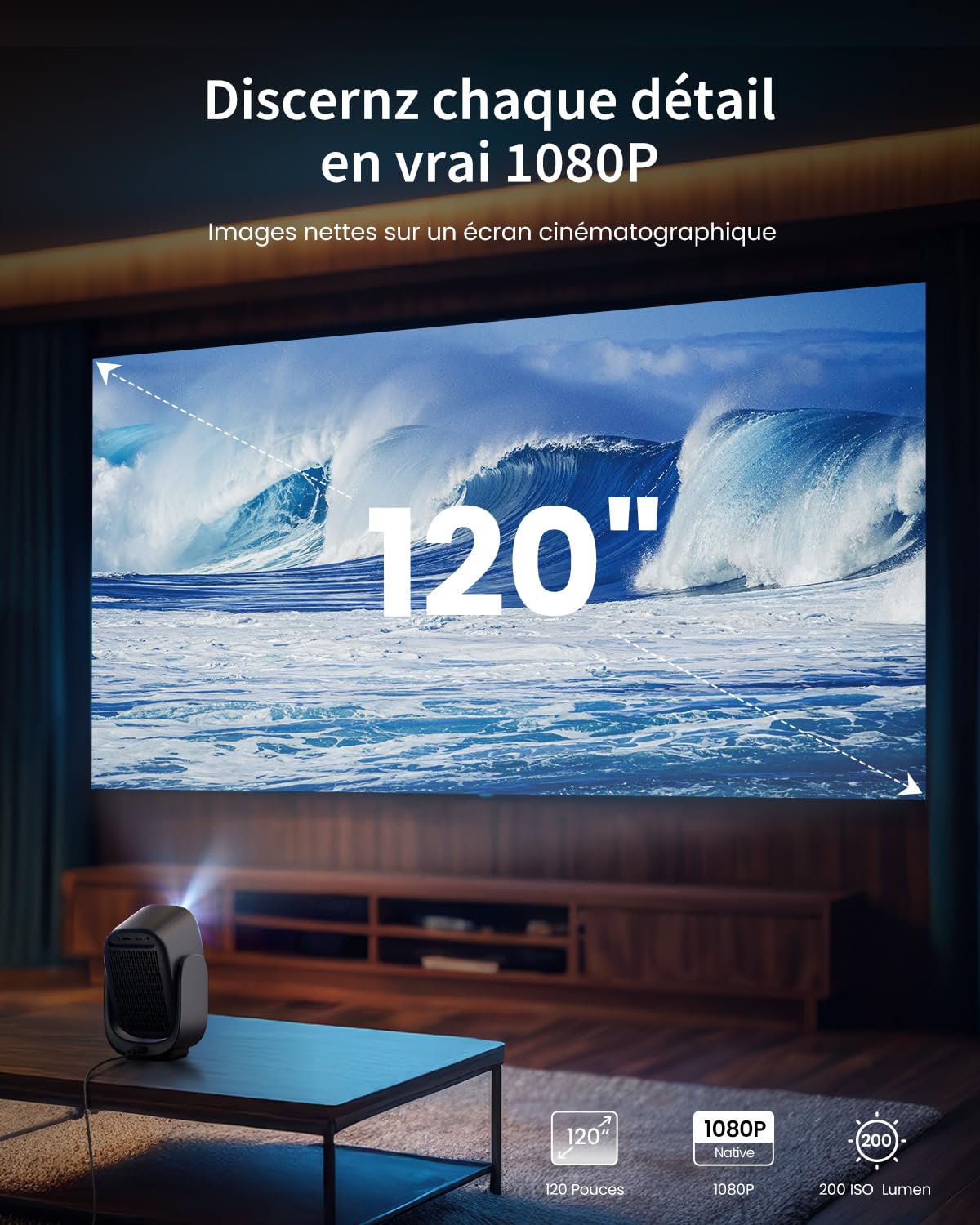 Dangbei N2 Mini Vidéoprojecteur Portable, 200 ISO Lumen Projecteur Vidéo 1080P Natif avec Officiel Netflix, Projecteur Exterieur/Home Cinéma, Rotation à 190°,Auto Keystone/Focus, WiFi, Bluetooth