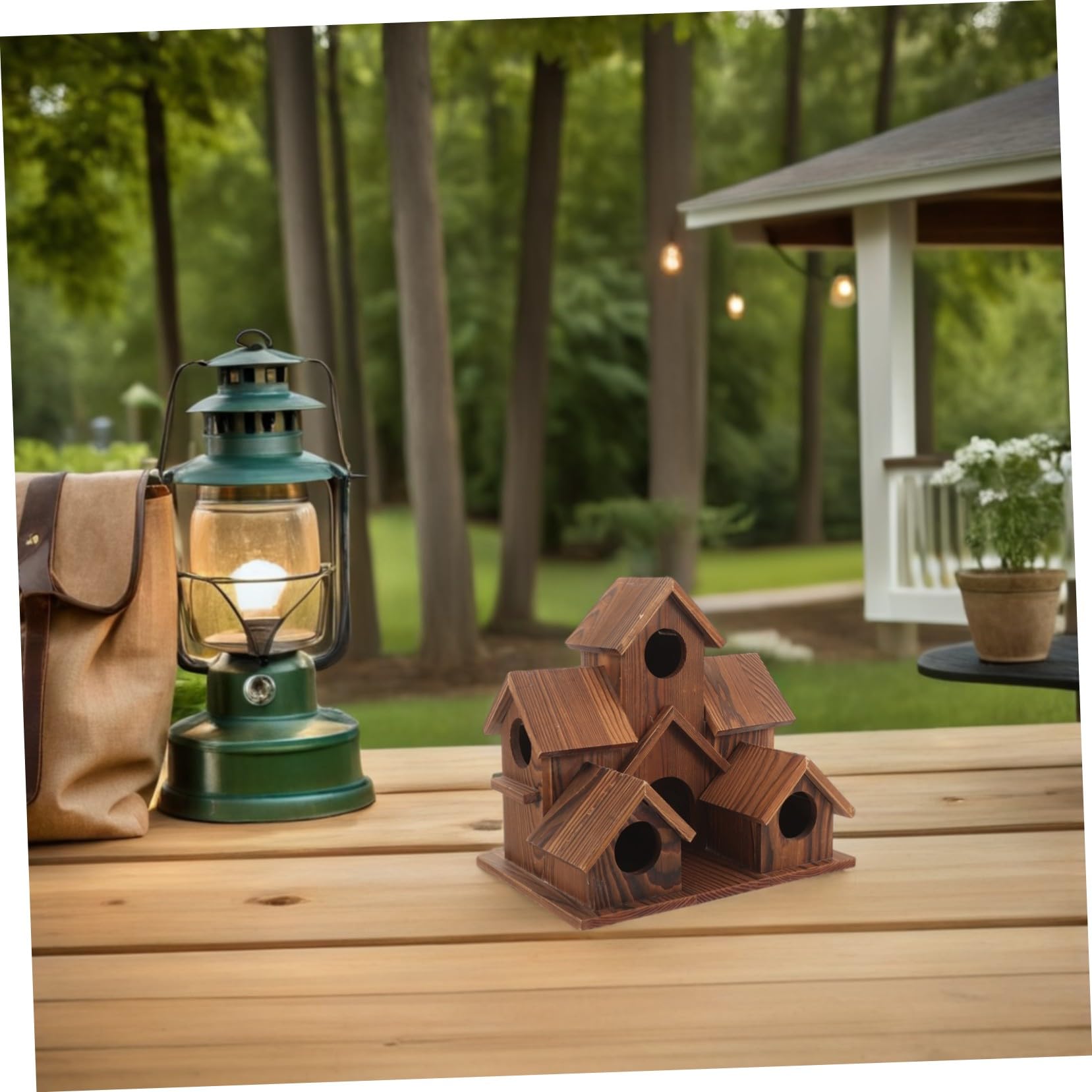 BESTonZON 2 Piezas Casitas Pájaros Exterior de Madera Maciza Colgantes con Función de Comedero Diseño Rústico Estilo Cabaña para Jardín y Patio Decoración para Observación de Aves