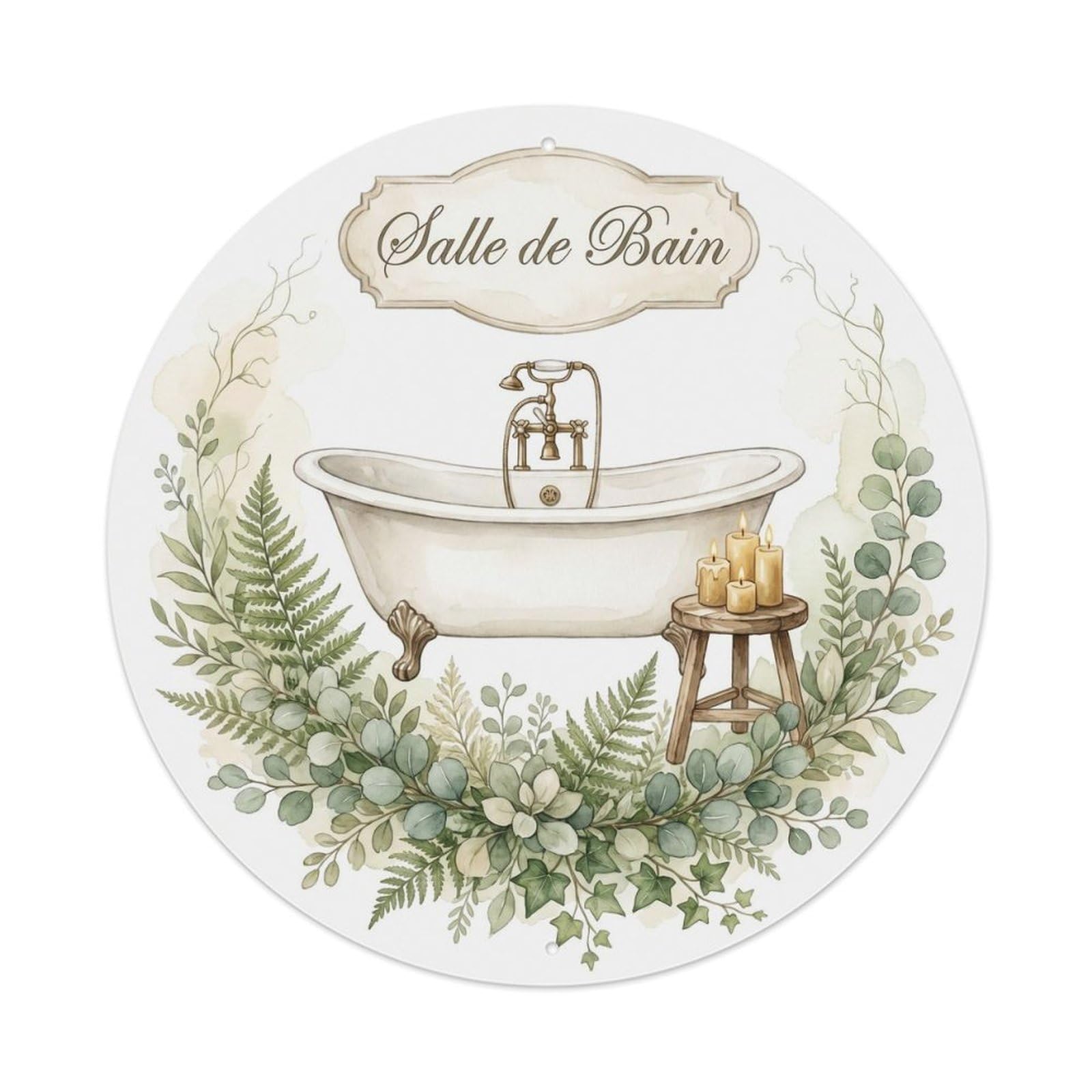 Yrnq Vintage Style Salle Botanical Garden Spa Bathroom Vintage Metal Tin Sign Plaque Wall Decor For Cafe, Club, Garden Round Metal Poster 8X8inch