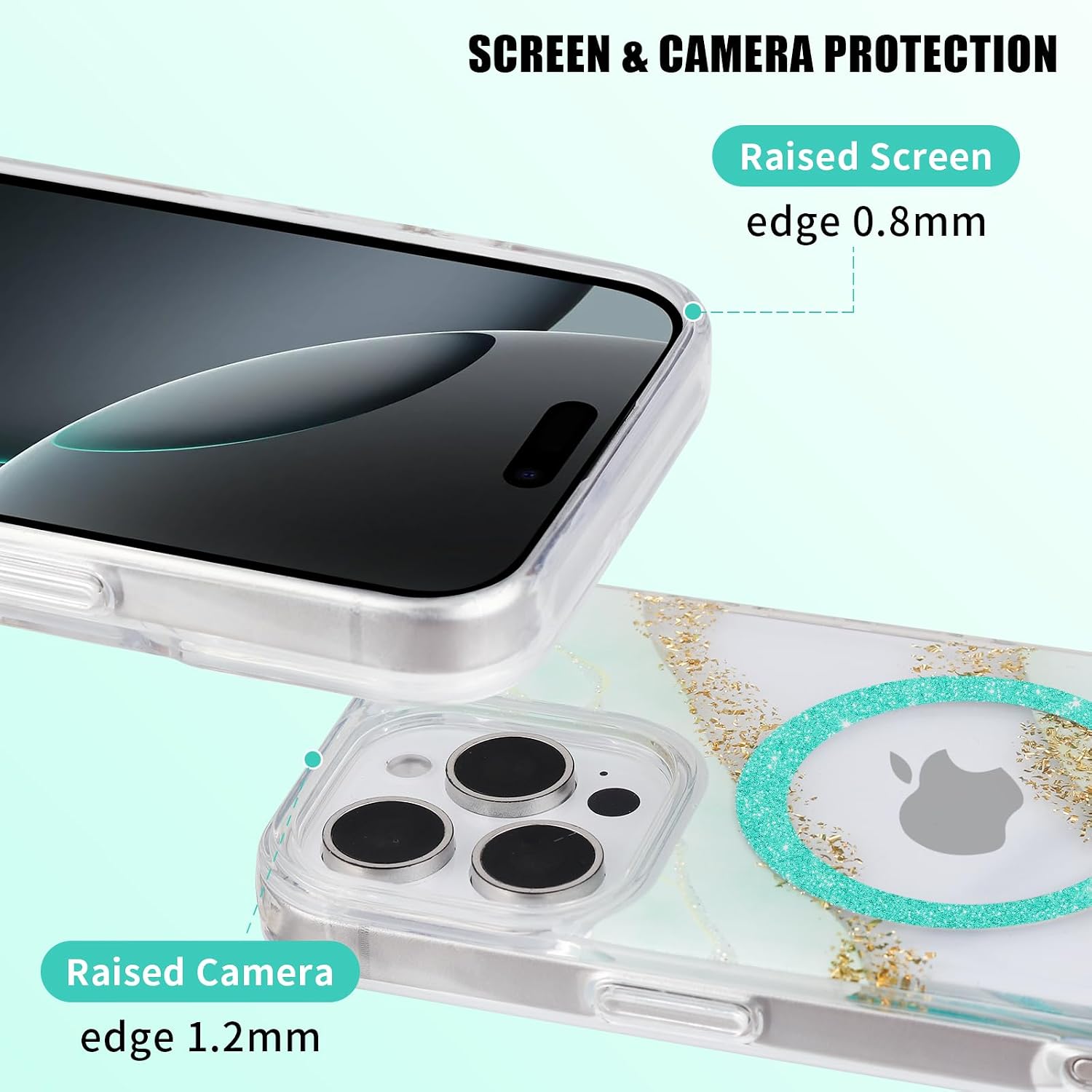 Glitter Case for iPhone 16 Pro,Cute 3D Gold Foil Accents Clear thumbnail