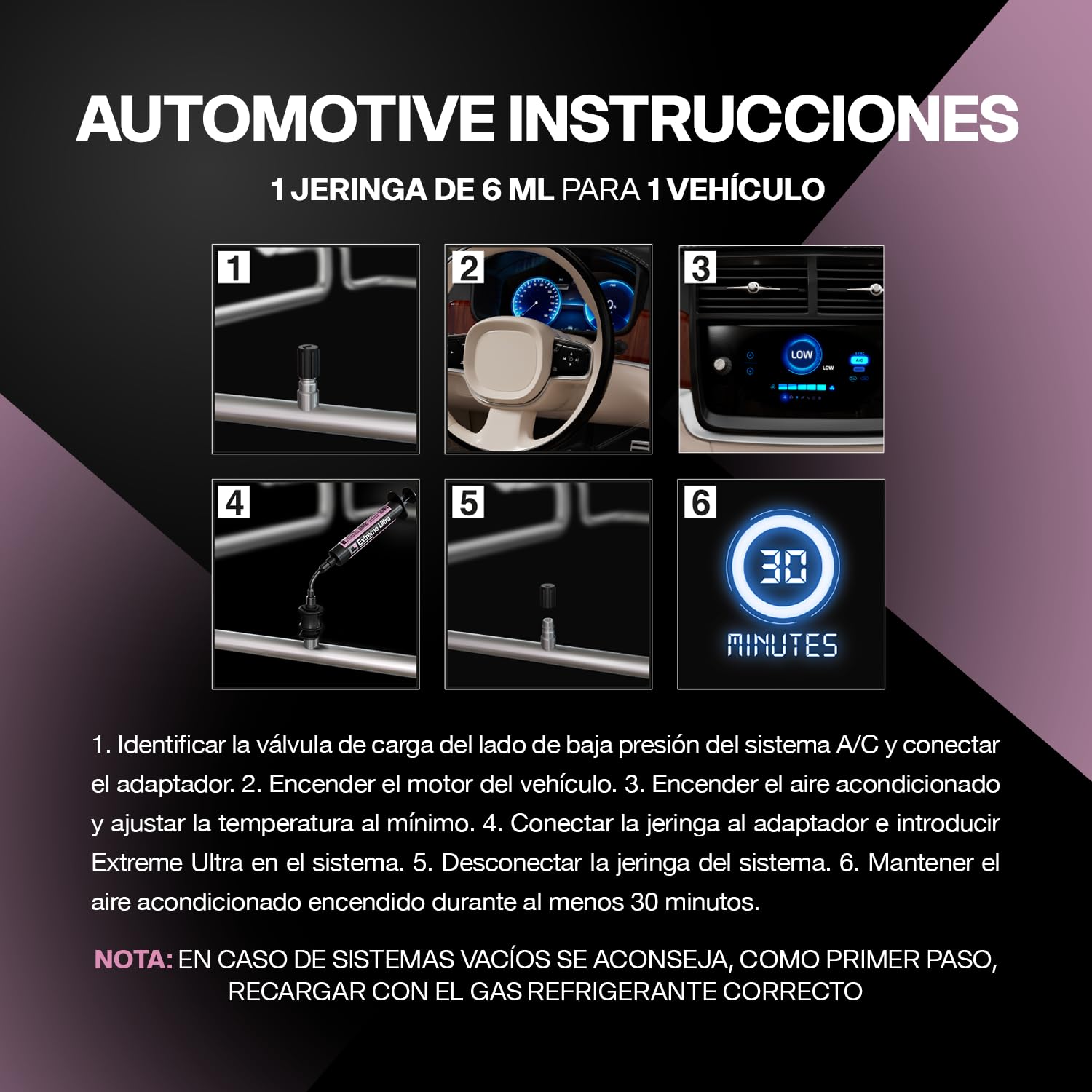 ERRECOM Extreme Ultra - 6 x 6 ml, Sellador de Fugas para Sistemas de Aire Acondicionado de Automóviles, incluye les adaptadores R134a y R1234yf