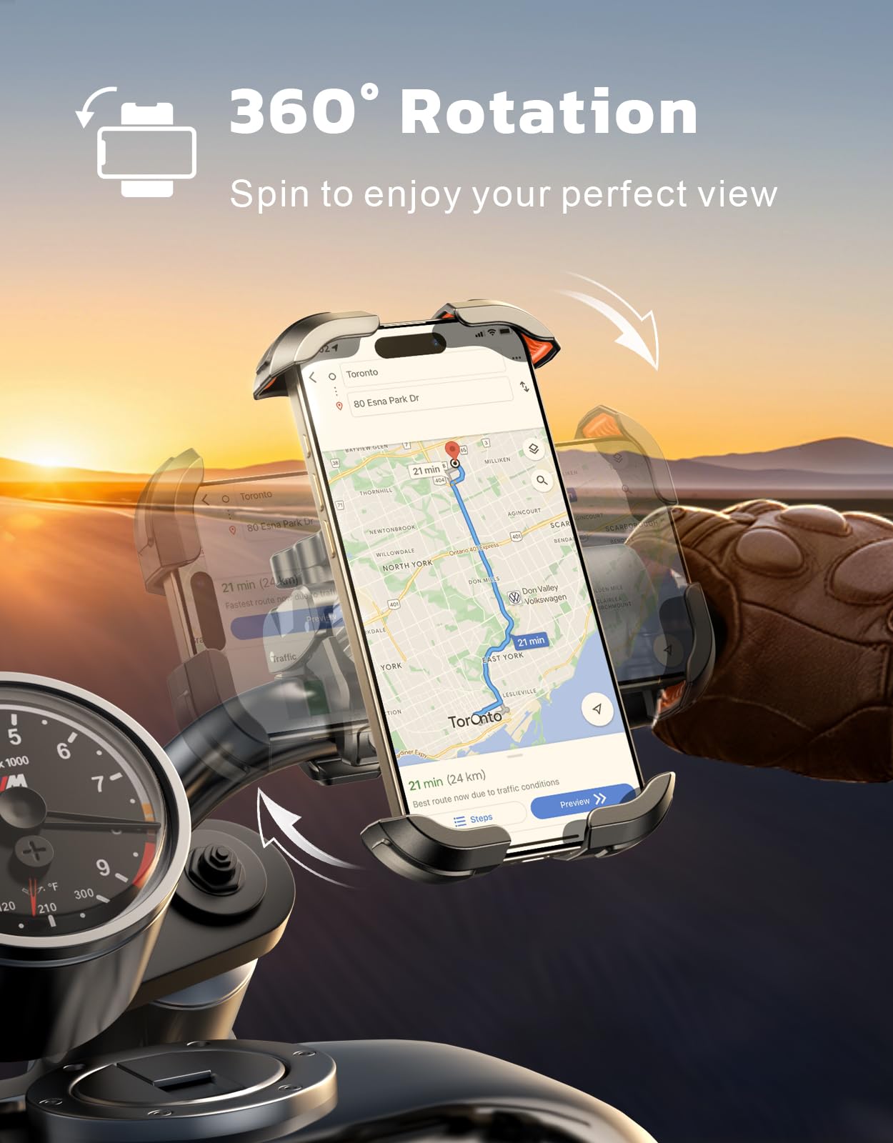 Uchwyt na telefon rowerowy, bezpieczny zamek i szybkie zapięcie, uchwyt na telefon motocyklowy, regulowany 360°, do smartfona 11.9 cm-17.5 cm, uniwersalny uchwyt na kierownicę do roweru/MTB