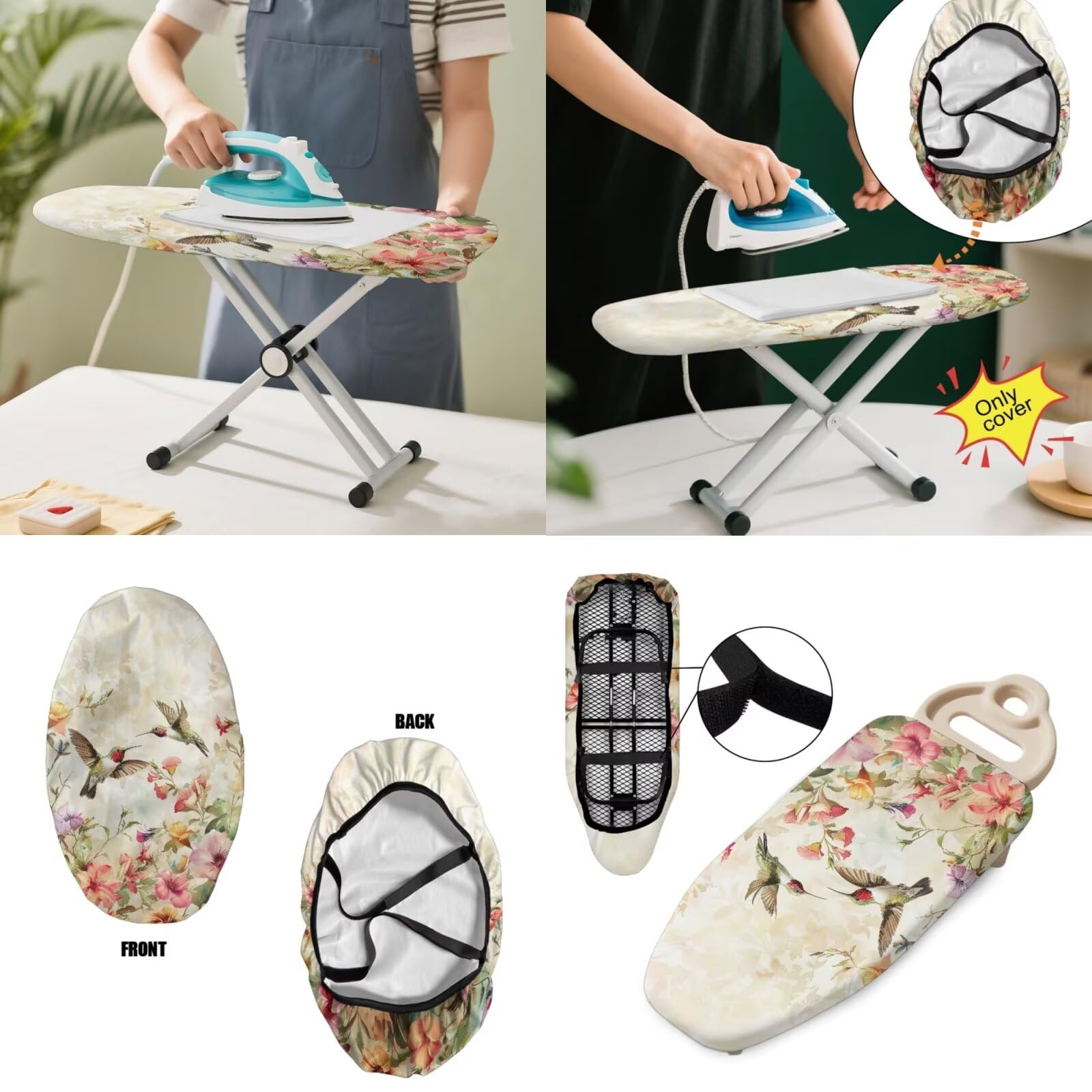 Couple Hummingbird Flower Ironing Board Cover with Elastic Edge 14x24 Inches Stretchy Table Top Ironing Board Protector Home Replacement Ironing Accessories