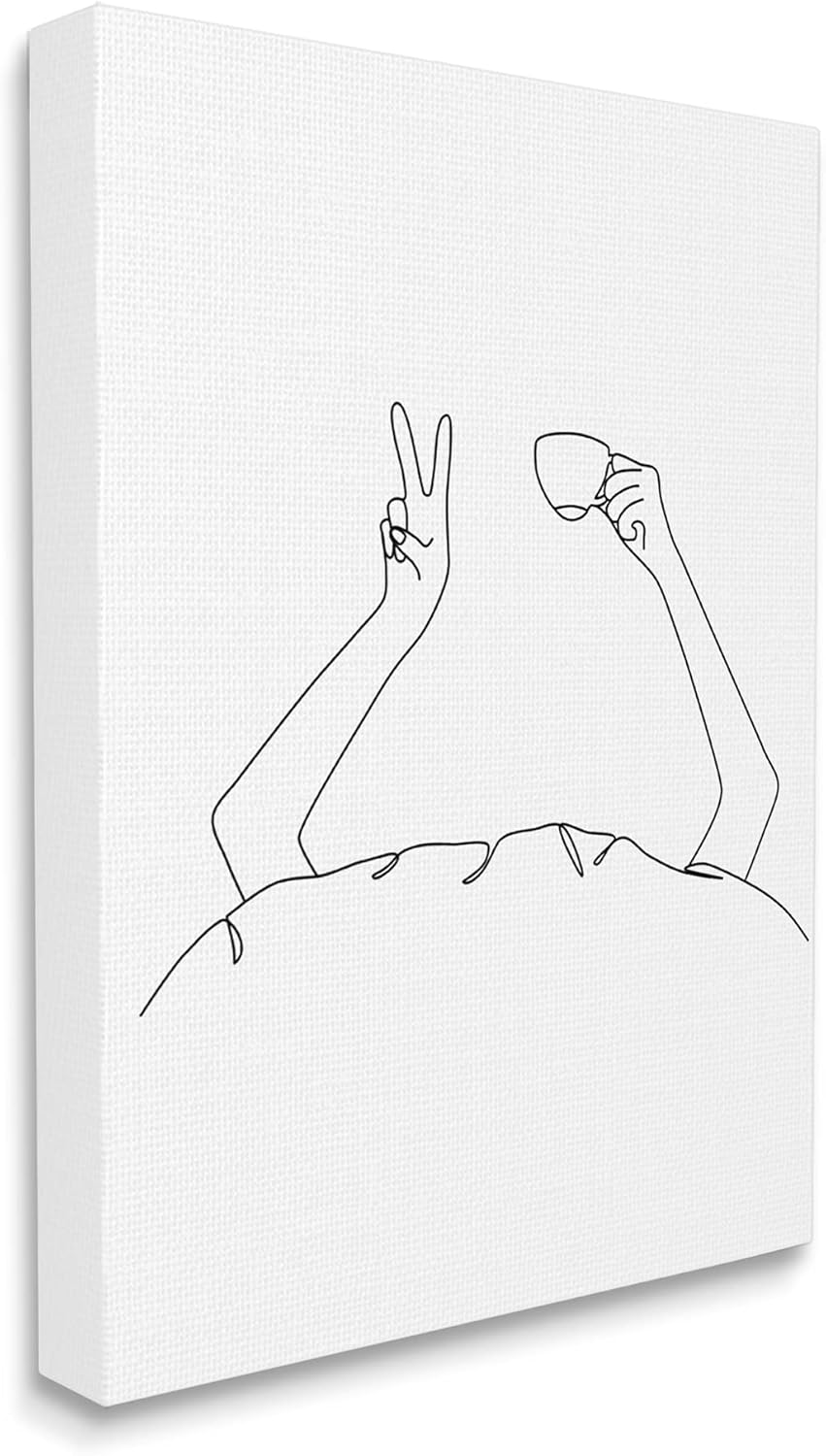 Stupell Industries Coffee in Bed Peace Sign Minimal Line Drawing, Designed by JJ Design House LLC Black Framed Wall Art