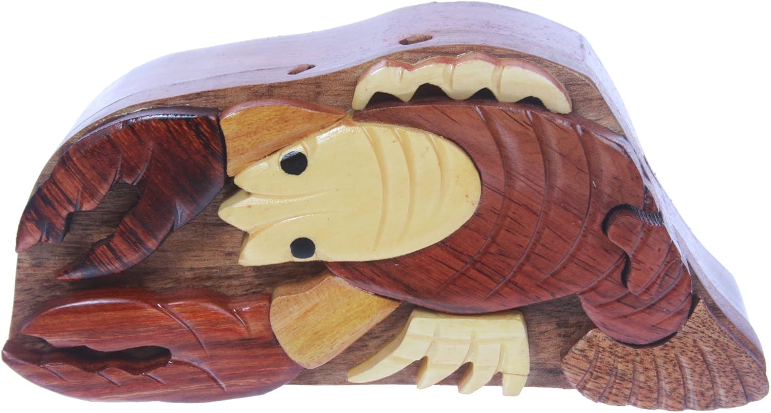 Handcrafted Wooden Lobster Shape Secret Jewelry Puzzle Box -Lobster