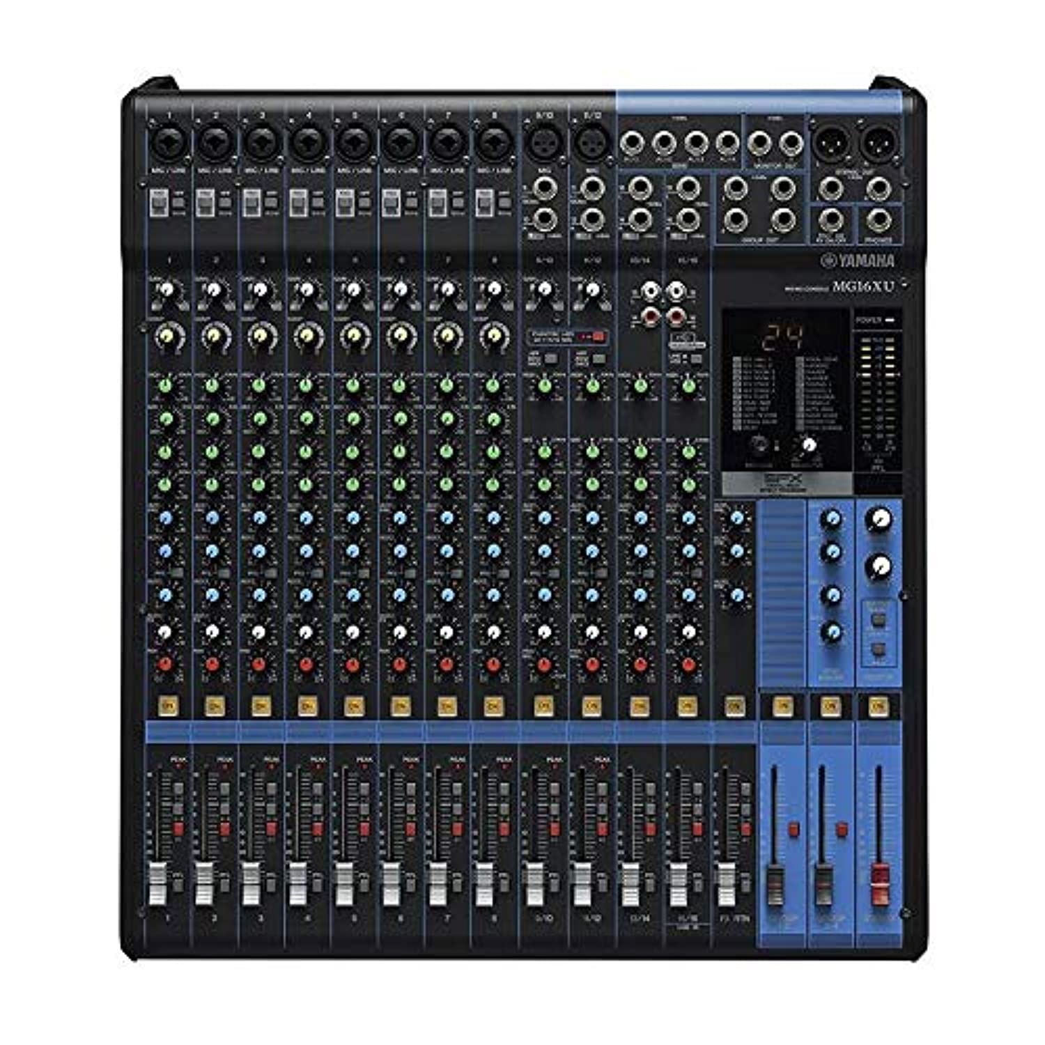 Yamaha - MG16XU - 16 channel mixing console, DE PRE" mic preamps, Pad switch, +48V, Metal chassis, Internal Universal Power supply"