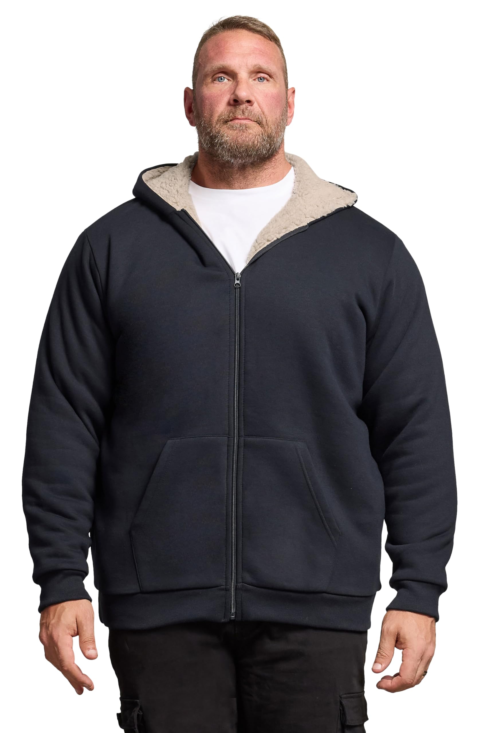 BadRhino Borg Lined Zip Through Hoodie, Navy, Size 5-6Xl, Men