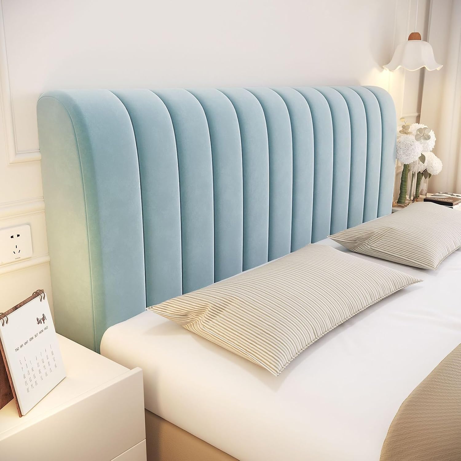 Velvet Headboard Cover Full Queen Size, Thicken Bed Headboard Slipcover Dustproof Protector Cover for Headbaord Bedroom Decor(Blue,210cm(83"))