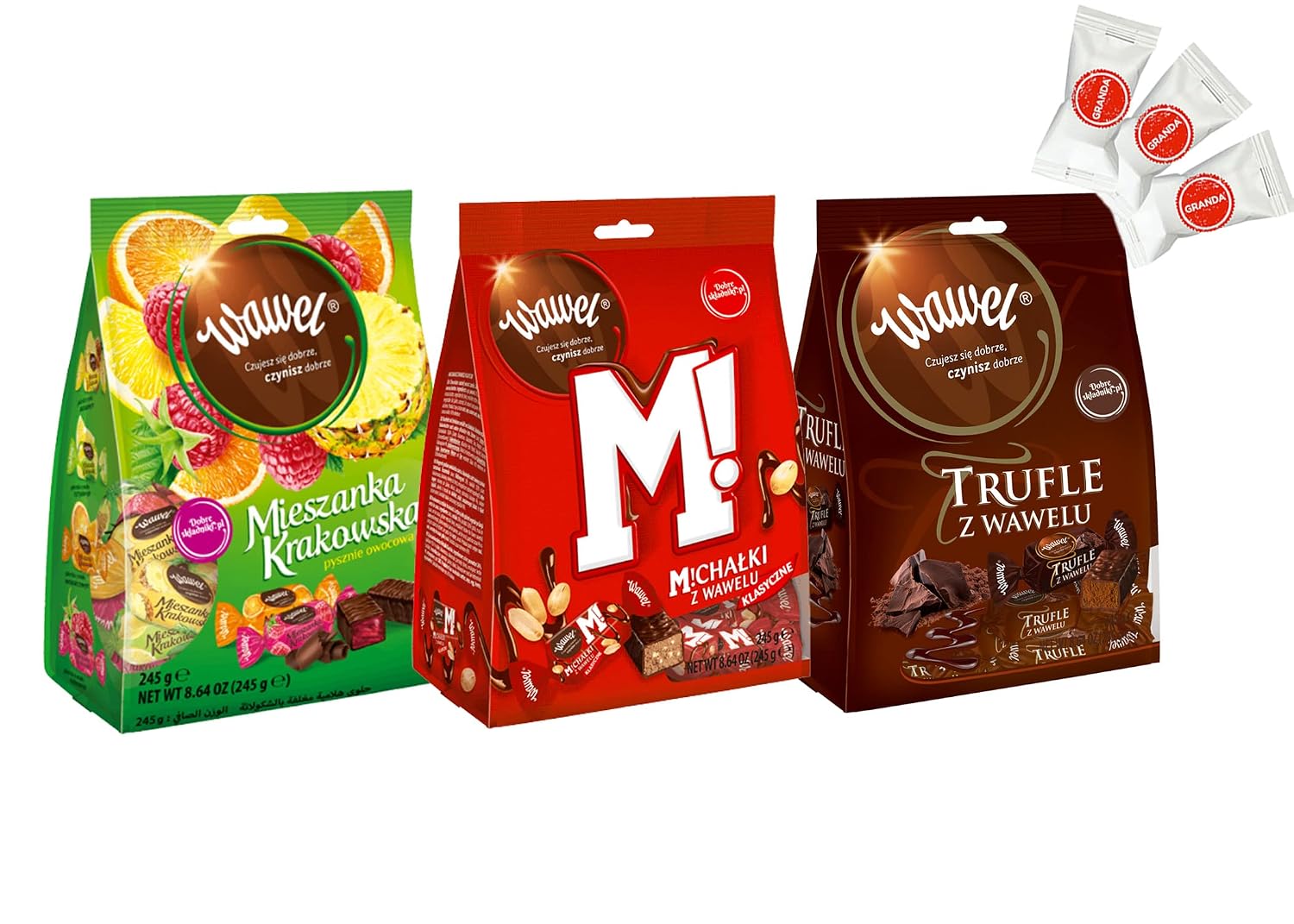 WAWEL Chocolate Candy 3 pack x 245g: Michalki, Mieszanka Krakowska, Trufle. Product from Poland