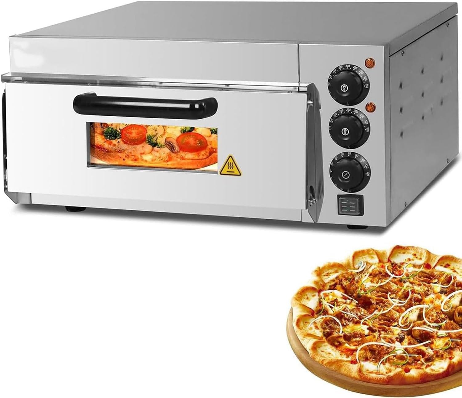 Commercial Pizza Oven,16" Countertop Electric Pizza Oven Indoor, Stainless Steel Pizza Maker with Pizza Stone and Timer, for Hotel Restaurant Home Baked(Single-Layer)