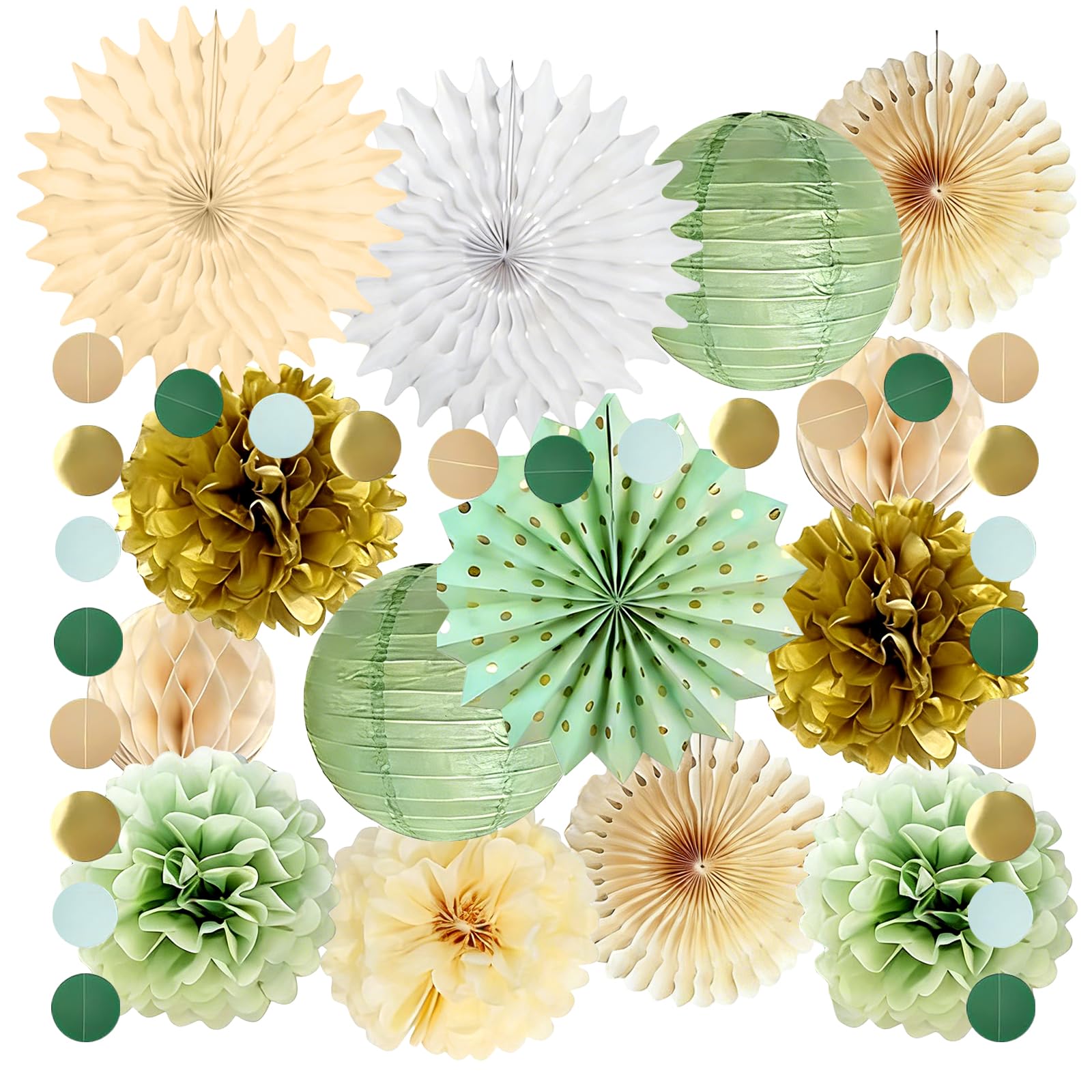 15 Piece Beige Yellow Party Decorations, Paper Pompoms Decorations, Paper Trays Pompoms Wedding Party for Festival, Carnival, Birthday Decor