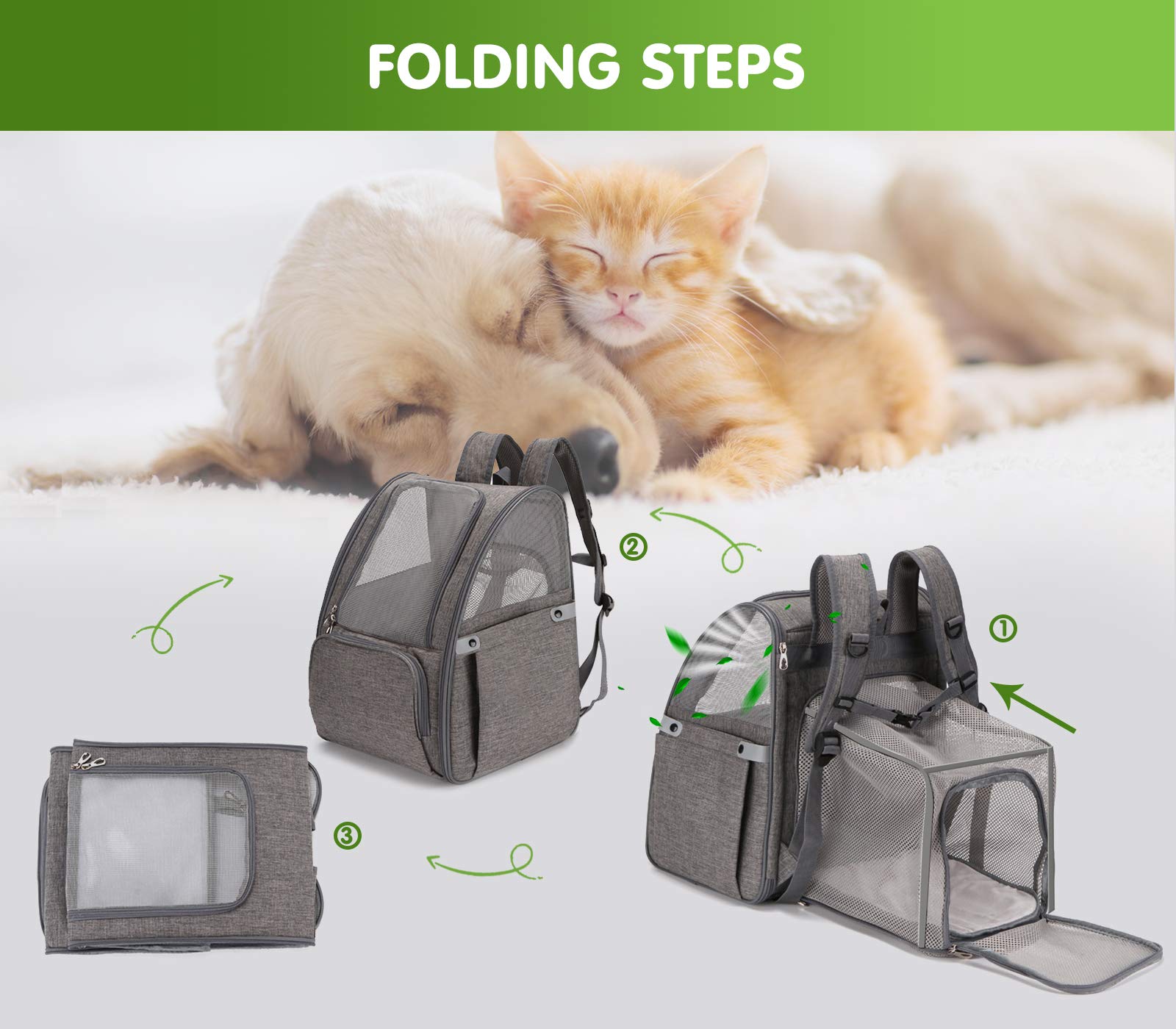 PETCUTE Borsa Trasportino per Cani Gatti Estensibile,Borsa da Trasporto per Animali Domestici,Traspirante Trasportino Gatto Cane con Tasche Laterali,Zaini Trasporto Cane per Viaggio Auto Treno