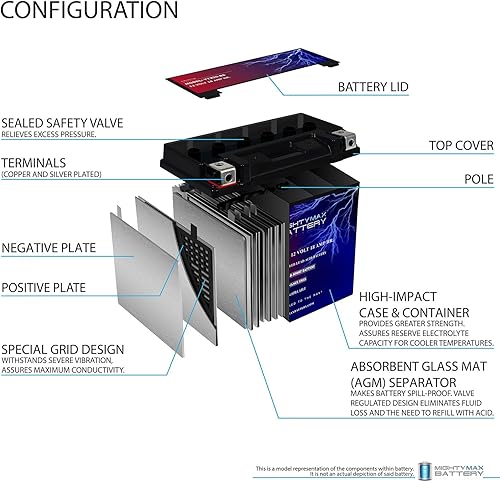 Miniatura 4 de Mighty Max Battery YTX20-BS -12 voltios 18 AH, 270 CCA, batería de motocicleta SLA AGM sin mantenimiento recargable