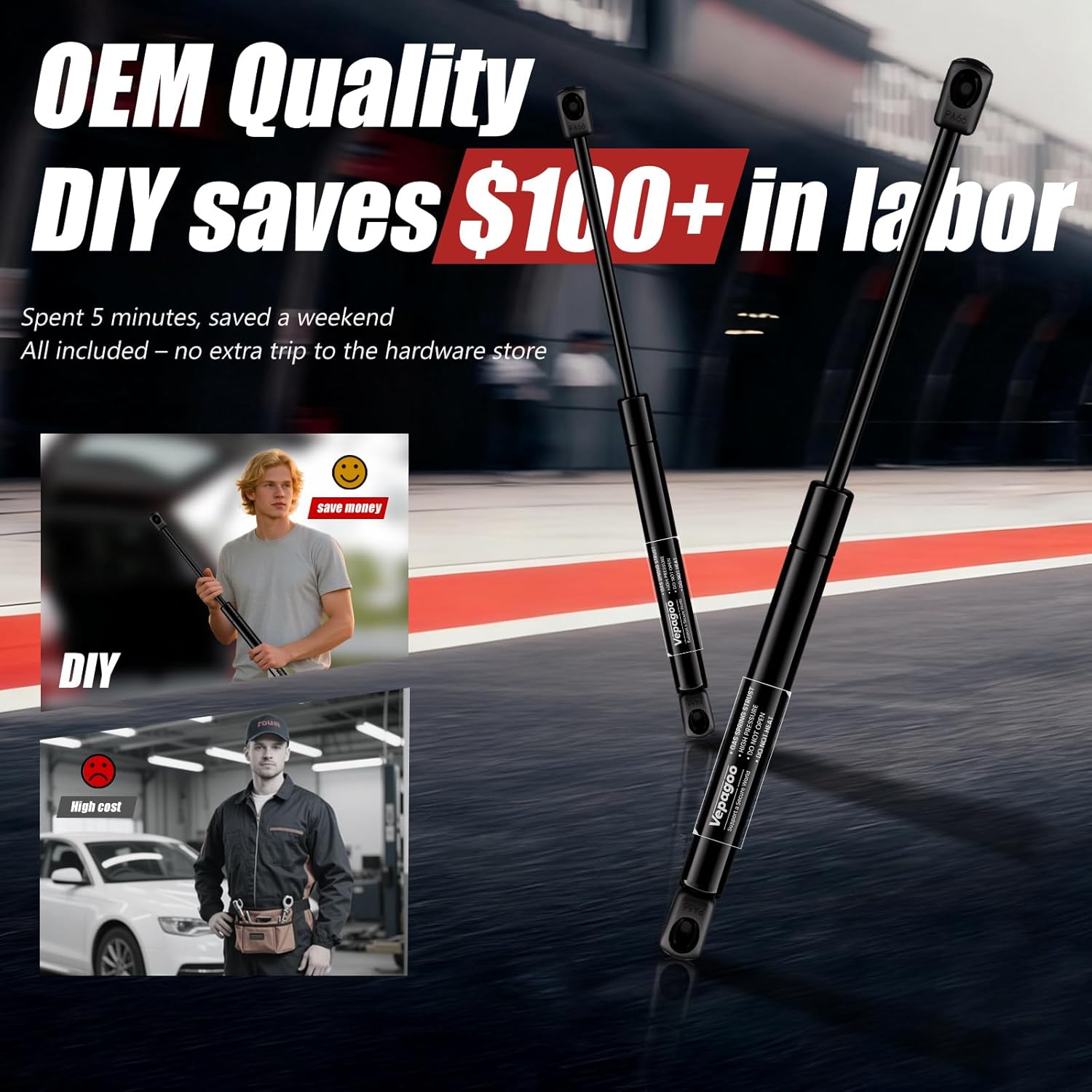 Vepagoo PM9042 Front Hood Struts for Toyota Solara 2004-2008, Gas Shock Lift Supports for Toyota Solara 2004-2008 SE/SLE, Hood Rods Springs Replacement, 5344006210, 53440-06210