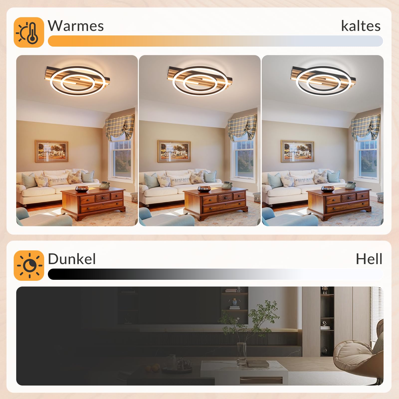 GBLY LED Deckenlamape Holz Deckenleuchte Dimmbar 38CM Schlafzimmer Lampe | 34W Ring Modern Schwarz Metall Fernbedienung Design für Schlafzimmer Wohnzimmer Küche Esszimmer Büro Lampe Memory Funktion